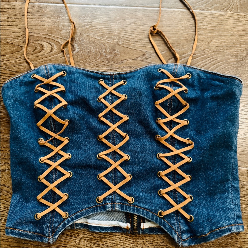 I.AM.GIA I am Gia Denim Lace-Up Corset Top size small